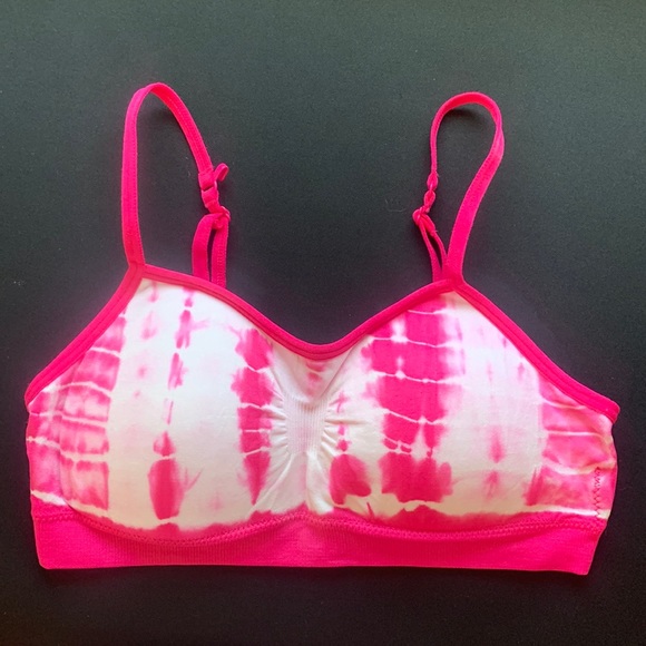 No Boundaries Other - No Boundaries Pink and white tie dye padded x back sports bra juniors size small